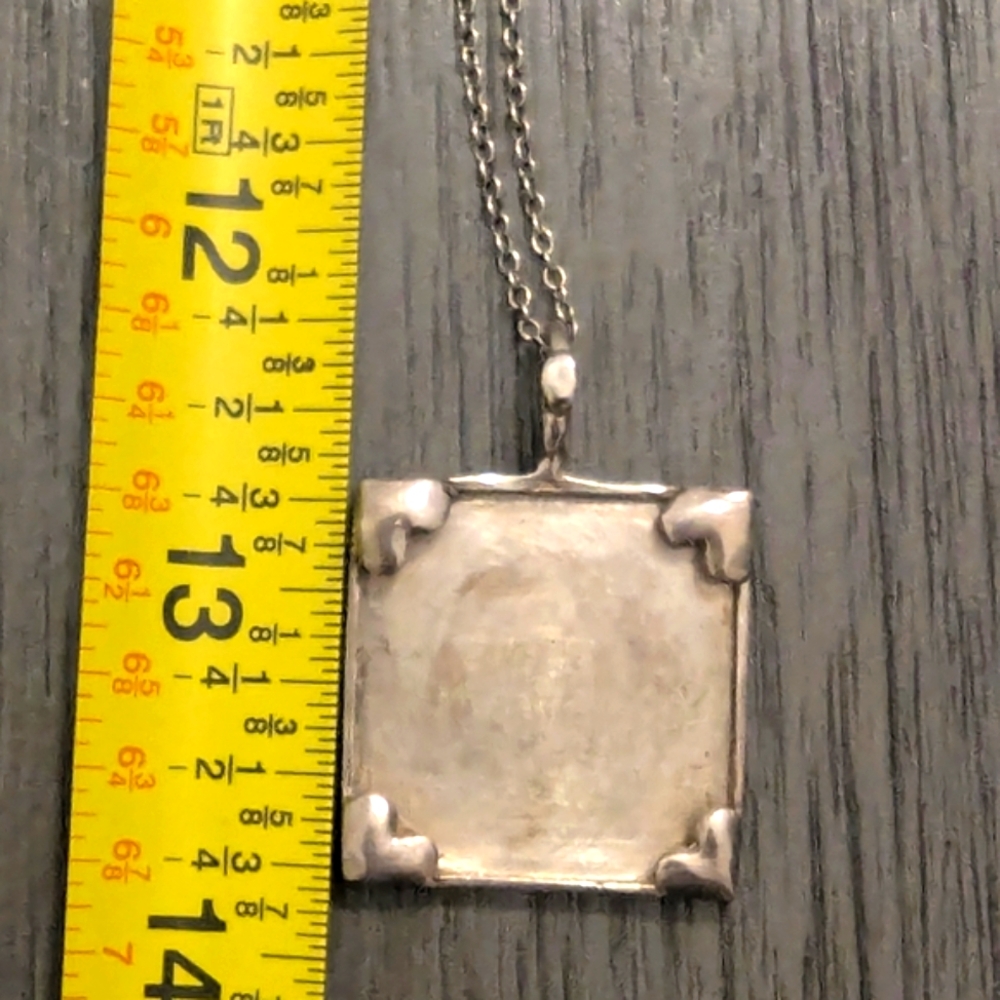 Vintage Sterling (Very Old) Shadow Box Square ❤️ Heart Pendant Necklace - Picture 6 of 9